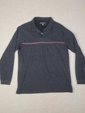 Architect Long Sleeve Polo Shirt in Charcoal with Stripe
